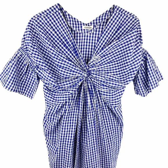 FARROW Daytona Blue Gingham Twist MIDI Dress Coastal Grandma M - Picture 3 of 8